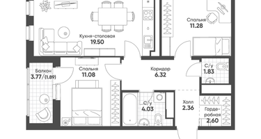 2-к. квартира, 60&nbsp;м²