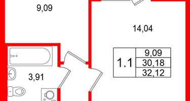 1-к. квартира, 30 м²