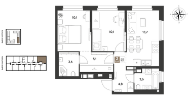 2-к. квартира, 51&nbsp;м²