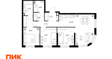 3-к. квартира, 71 м²