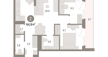 2-к. квартира, 65&nbsp;м²