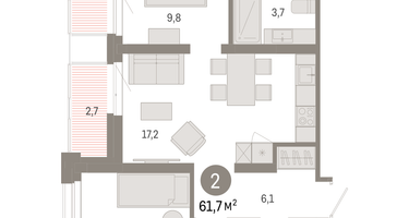 2-к. квартира, 61&nbsp;м²