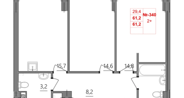 2-к. квартира, 61 м²