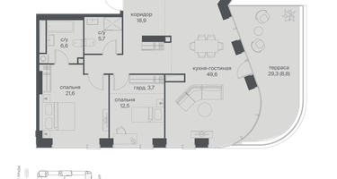 2-к. квартира, 127&nbsp;м²