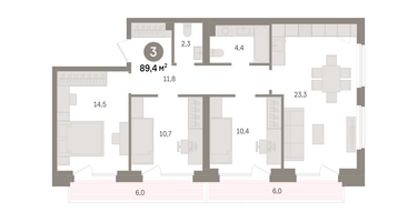 3-к. квартира, 89&nbsp;м²