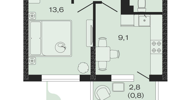 1-к. квартира, 31&nbsp;м²