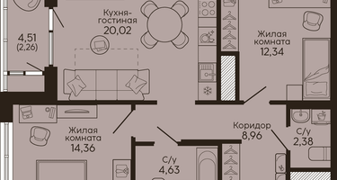 2-к. квартира, 64&nbsp;м²