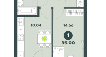 1-к. квартира, 35 м²