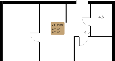 2-к. квартира, 47&nbsp;м²