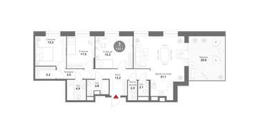 3-к. квартира, 126 м²