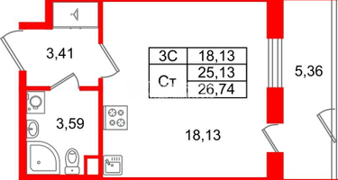 Студия, 25&nbsp;м²