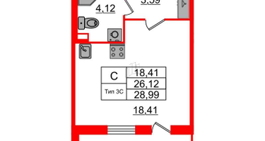 Студия, 26&nbsp;м²