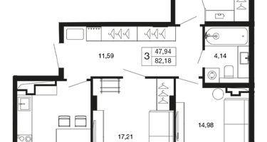 3-к. квартира, 82&nbsp;м²