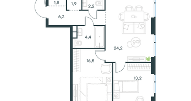 2-к. квартира, 70 м²