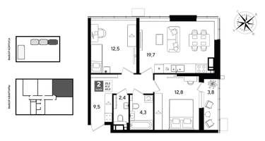 2-к. квартира, 64&nbsp;м²