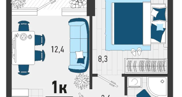 1-к. квартира, 27&nbsp;м²