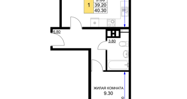 1-к. квартира, 40&nbsp;м²