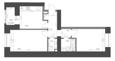 2-к. квартира, 55&nbsp;м²