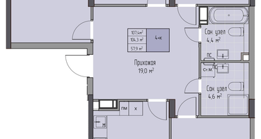 4-к. квартира, 107 м²