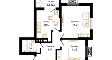 2-к. квартира, 51&nbsp;м²