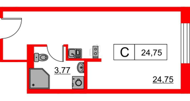 Студия, 24&nbsp;м²