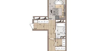 1-к. квартира, 49&nbsp;м²