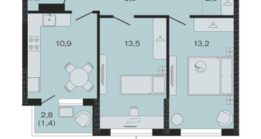 2-к. квартира, 55&nbsp;м²
