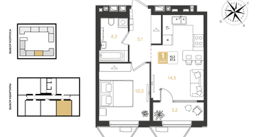 1-к. квартира, 37&nbsp;м²