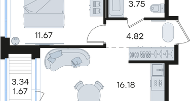 1-к. квартира, 38 м²