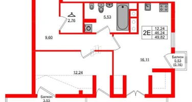 1-к. квартира, 49&nbsp;м²
