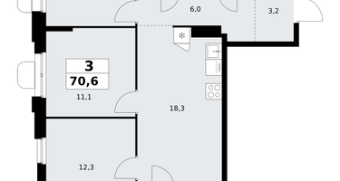 3-к. квартира, 70 м²