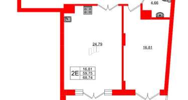 1-к. квартира, 68&nbsp;м²