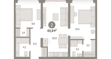 2-к. квартира, 65&nbsp;м²