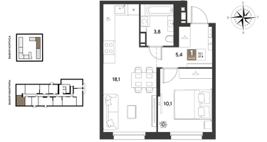 1-к. квартира, 37&nbsp;м²