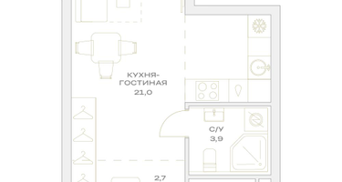 Студия, 27 м²