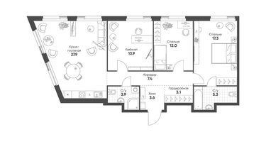 3-к. квартира, 94&nbsp;м²