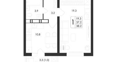 1-к. квартира, 38 м²