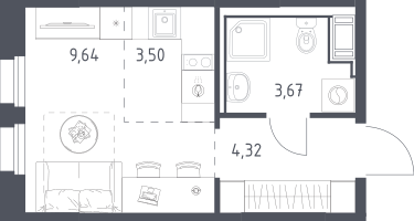 Студия, 21&nbsp;м²