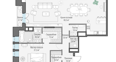 3-к. квартира, 120 м²
