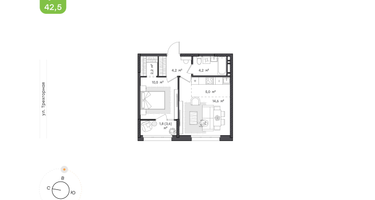 1-к. квартира, 42&nbsp;м²