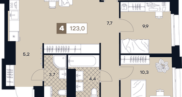 4-к. квартира, 123 м²