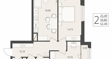 2-к. квартира, 62 м²