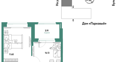 2-к. квартира, 39 м²