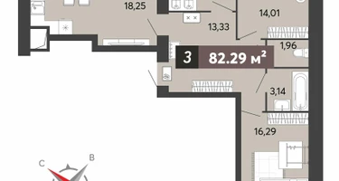 3-к. квартира, 82 м²