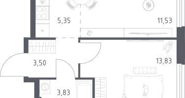 1-к. квартира, 38&nbsp;м²