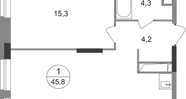 1-к. квартира, 45&nbsp;м²