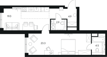 Студия, 54 м²