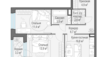 2-к. квартира, 55 м²