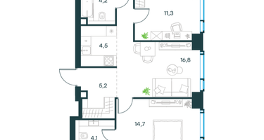 3-к. квартира, 60&nbsp;м²