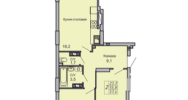 2-к. квартира, 57 м²
